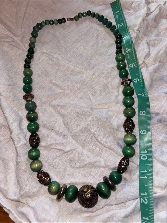 Jewelry - Green Beaded Statement Necklace with Antique Brass Accents